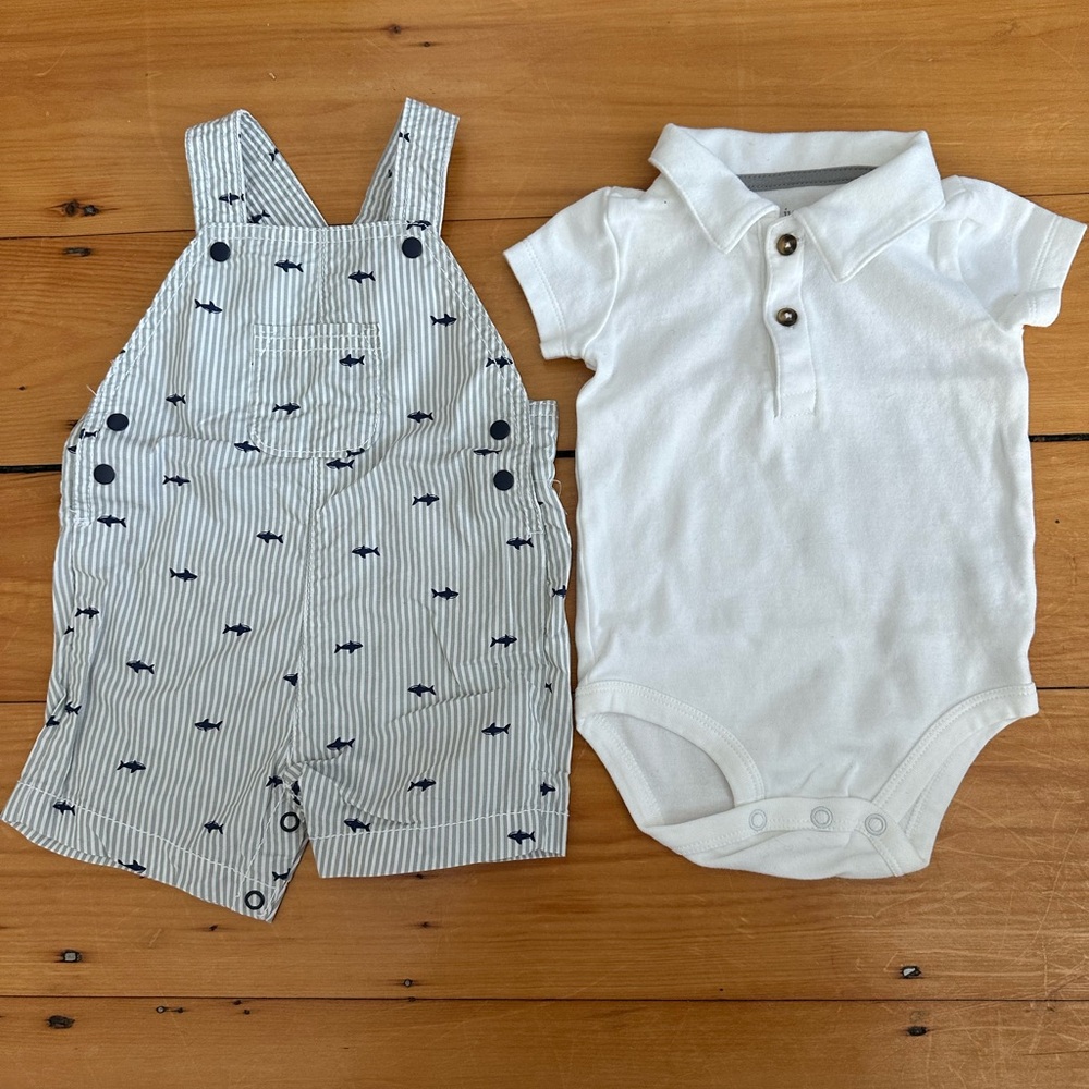 Carter's White and Gray Baby Onesie